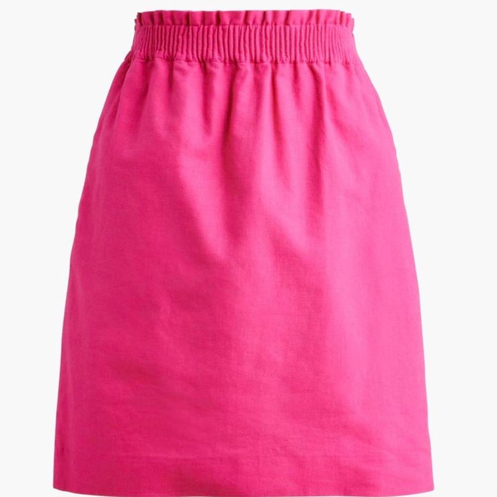 J. Crew 00 Hot Pink Linen Paper Bag Style Elastic Cinched Waist w/ Pockets Skirt - Picture 8 of 8